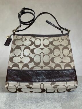 Coach Tan and Brown Crossbody Bag with Signature Style